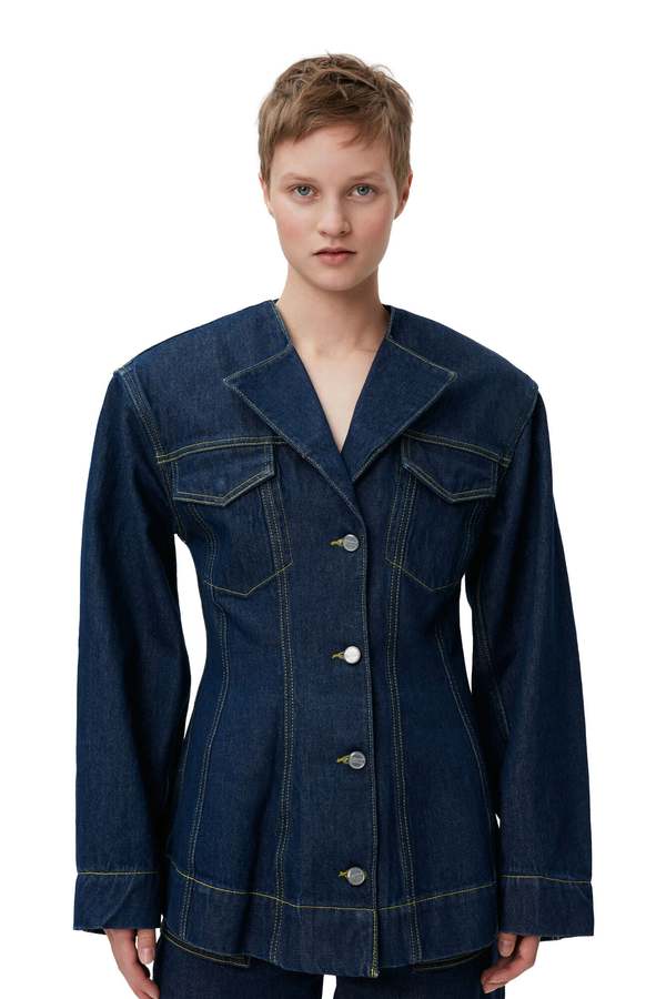 Ganni Denim Fitted Blazer - Rinse Denim | Garmentory