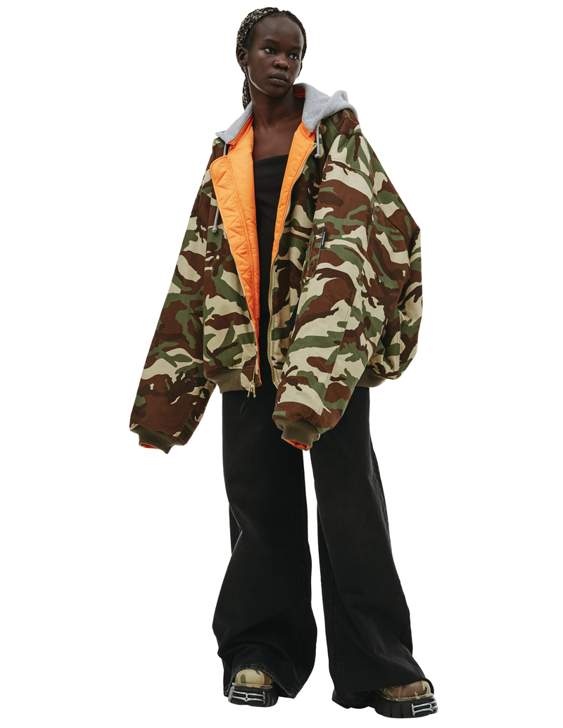 Vetements Reversible Hooded Camo Bomber - Khaki | Garmentory
