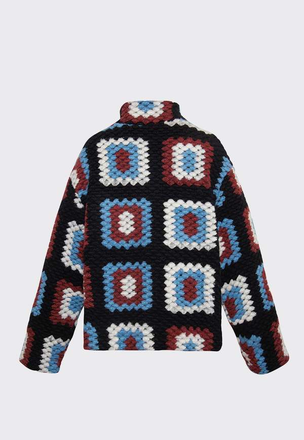 DAMSON MADDER Agnes Knitted Crochet Half Zip - Black | Garmentory