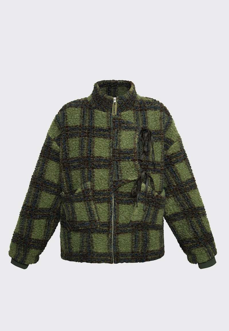 DAMSON MADDER Ingrid Wool Mix Borg Jacket Khaki