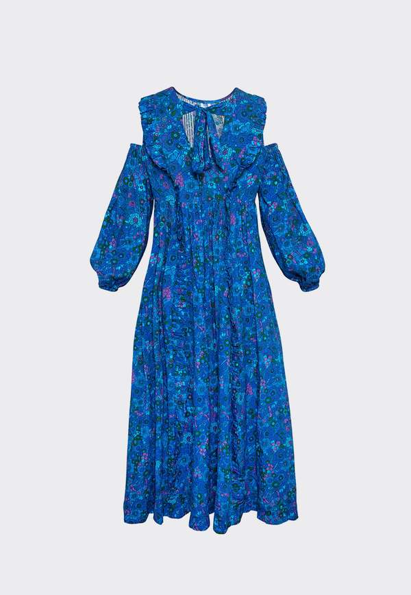 damson madder blue dress Meri Mini Dress in Blue Paisley