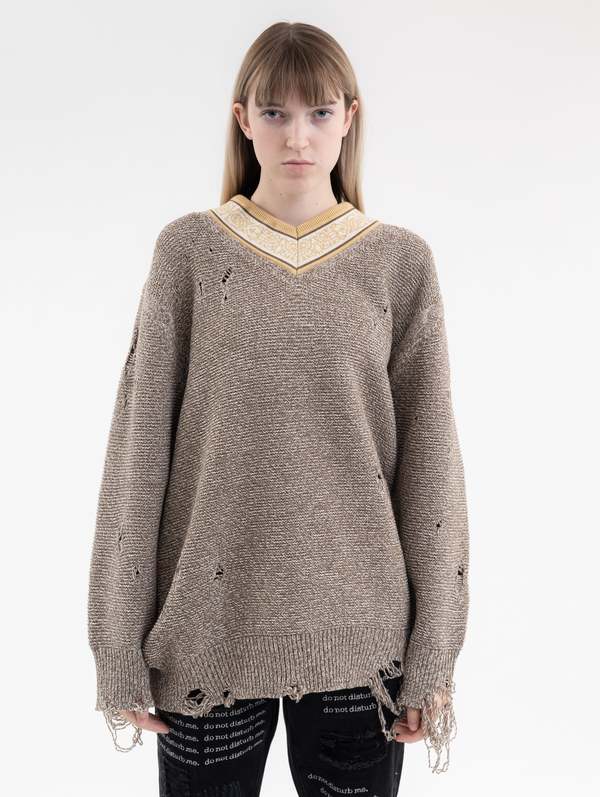 Children of the discordance 5G OVERSIZED DAMAGE VNECK KNIT TOP 