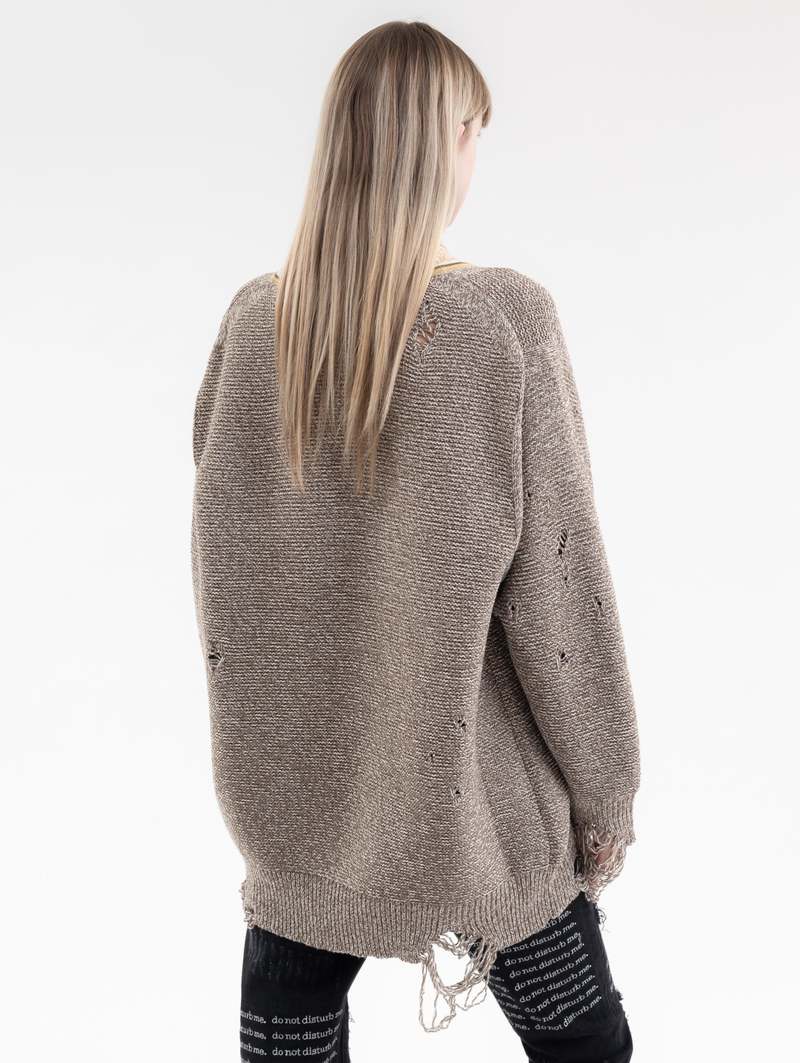 トップス Children of the discordance DAMAGE KNIT Children of the discordance 5G OVERSIZED DAMAGE VNECK KNIT