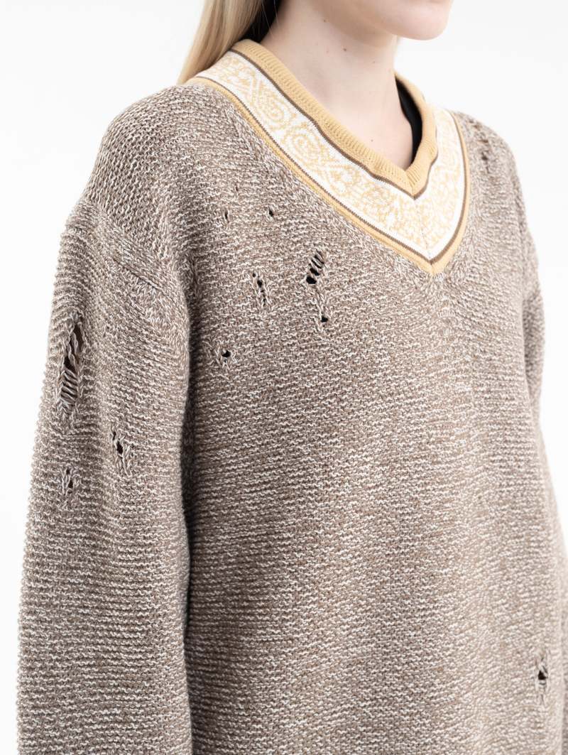 Children of the discordance 5G OVERSIZED DAMAGE VNECK KNIT TOP 