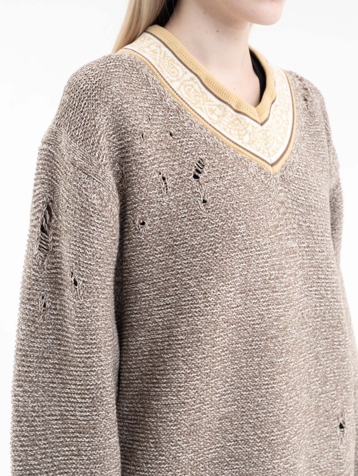 トップス Children of the discordance DAMAGE KNIT Children of the discordance 5G OVERSIZED DAMAGE VNECK KNIT