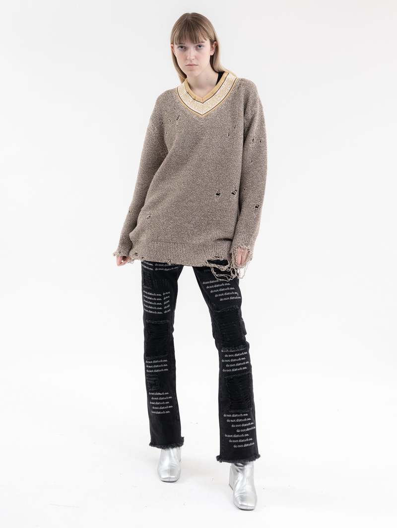 トップス Children of the discordance DAMAGE KNIT Children of the discordance 5G OVERSIZED DAMAGE VNECK KNIT