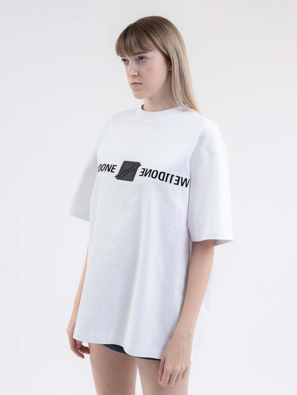 WE11DONE Patched Mirror Logo T-Shirt - White | Garmentory