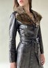 Fur Collar Leather Coat - Thumbnail 4
