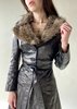 Fur Collar Leather Coat - Thumbnail 5