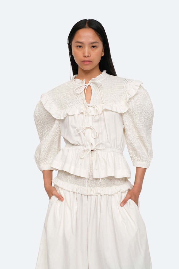 Sea NY Casey Tie Front Top - Eggshell | Garmentory