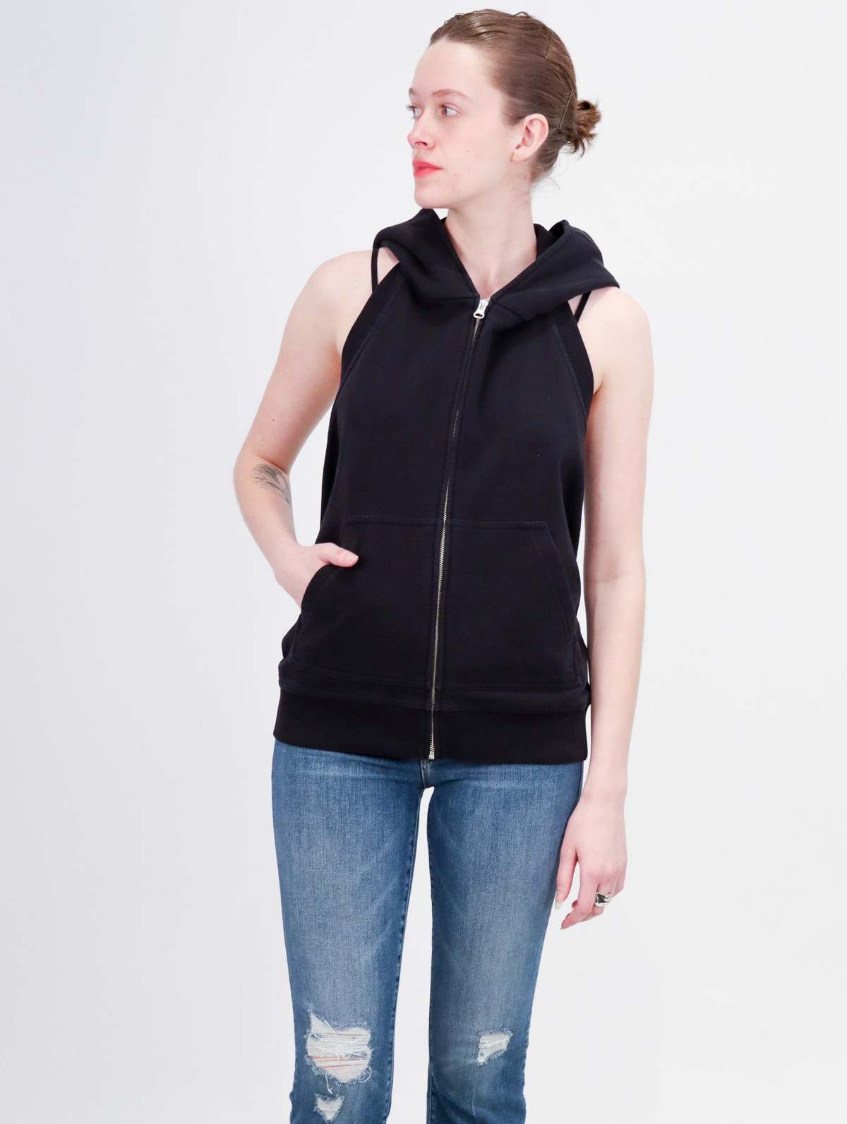 MM6 Maison Margiela Open Back Hoodie Sweatshirt Vest - Black