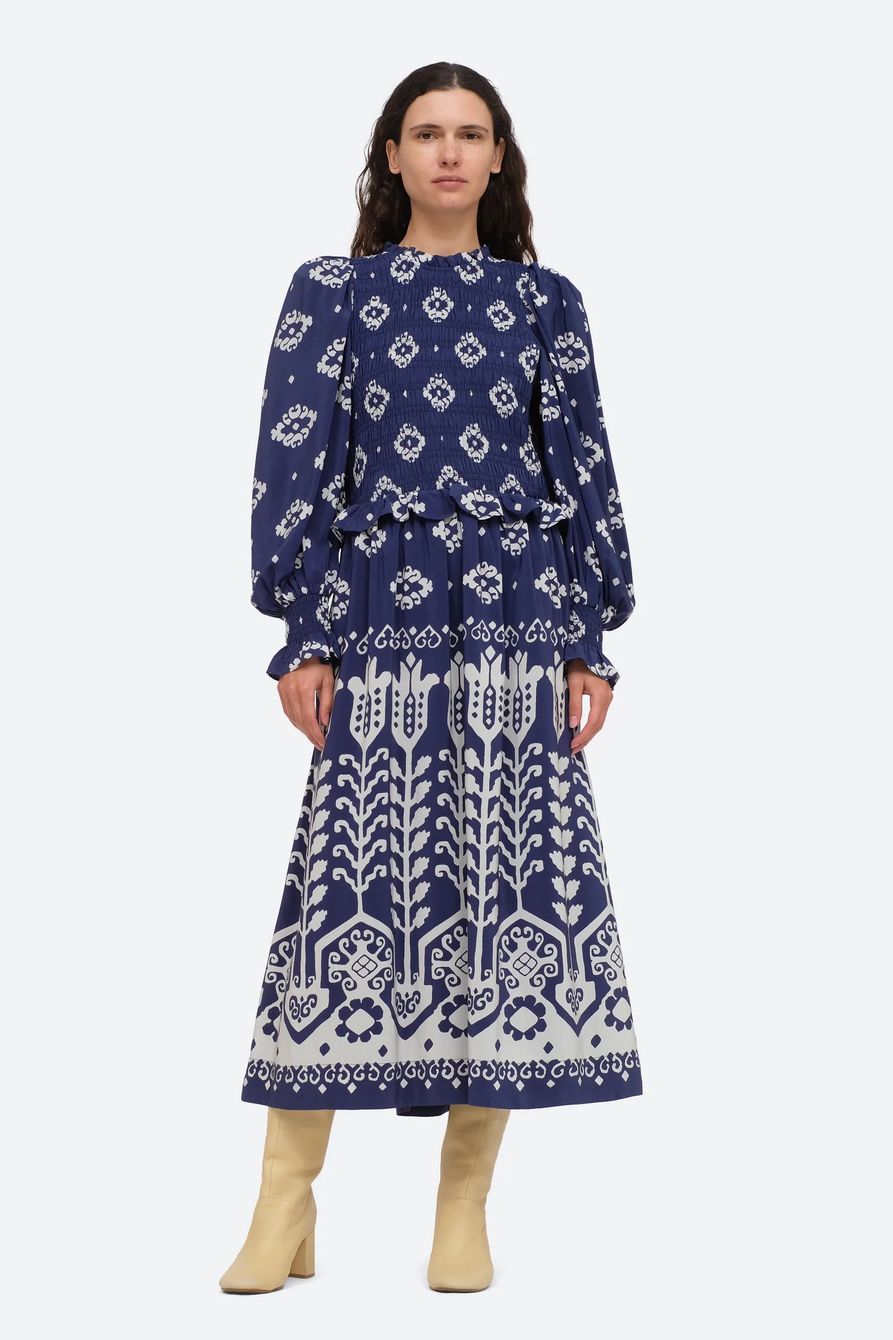 Sea NY Sonia Long Sleeve Smocked Dress - Navy | Garmentory