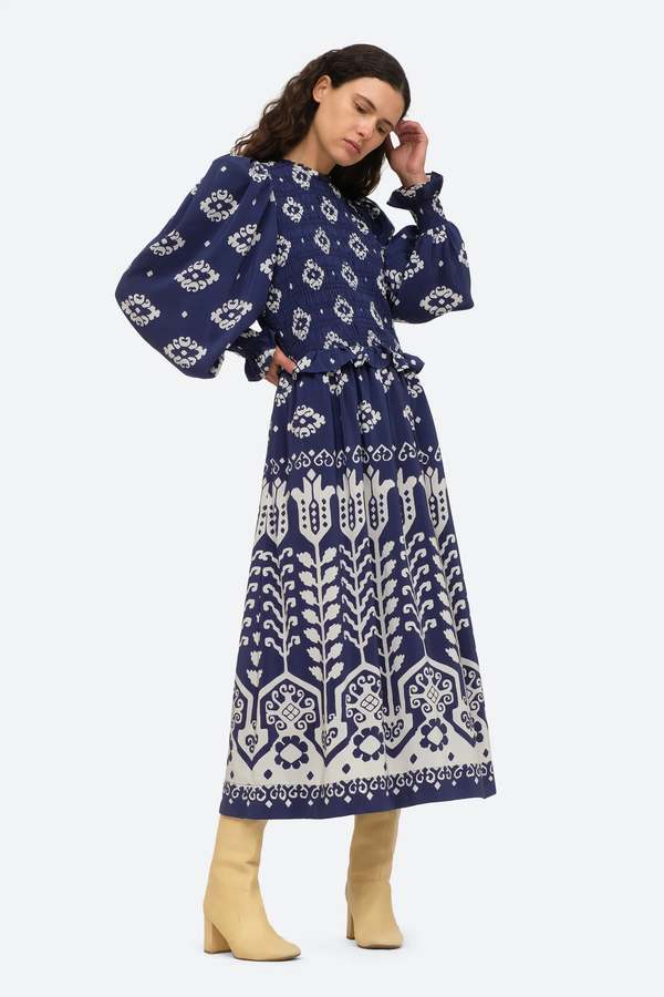 sachin and babi light blue dress Sea NY Sonia Long Sleeve Smocked Dress - Navy