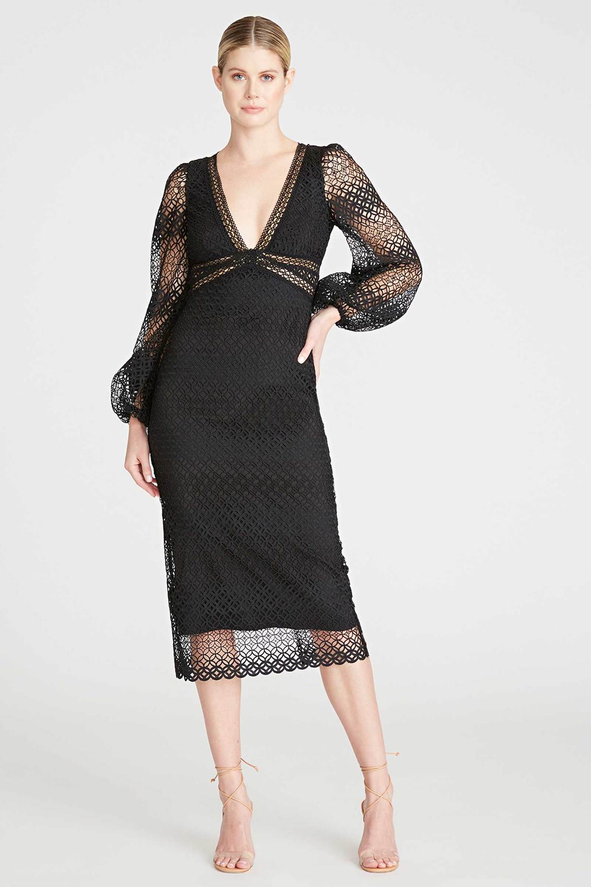 chinese dress ladies Long Sleeve Lace Midi Dress – The Dress Outlet