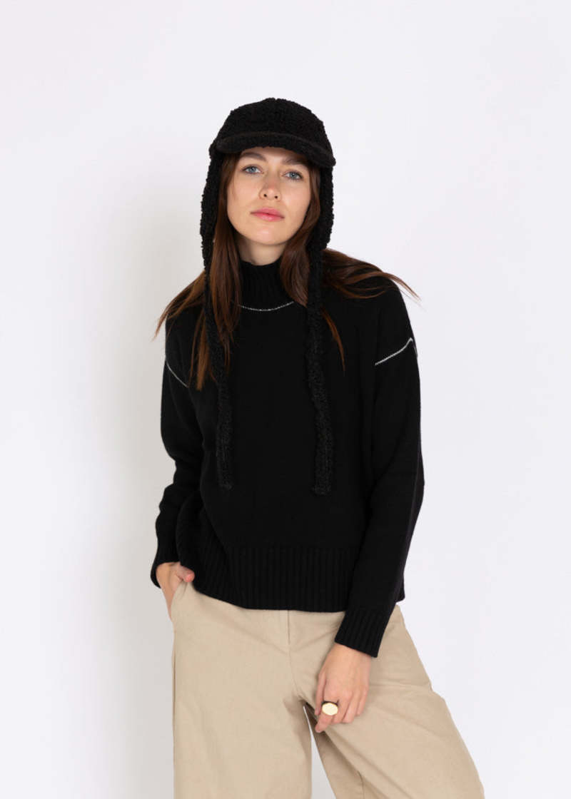 MJ Watson Contrast Knit High Neck Pullover - Black