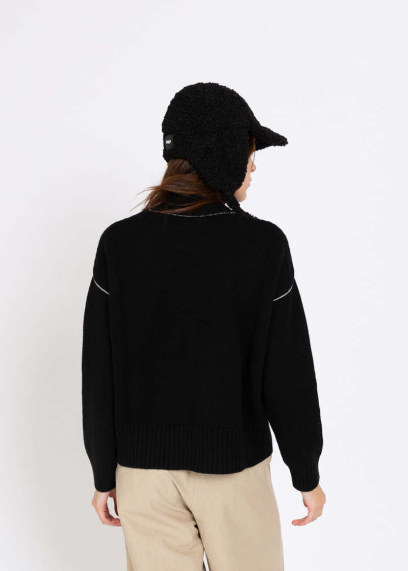 MJ Watson Contrast Knit High Neck Pullover - Black