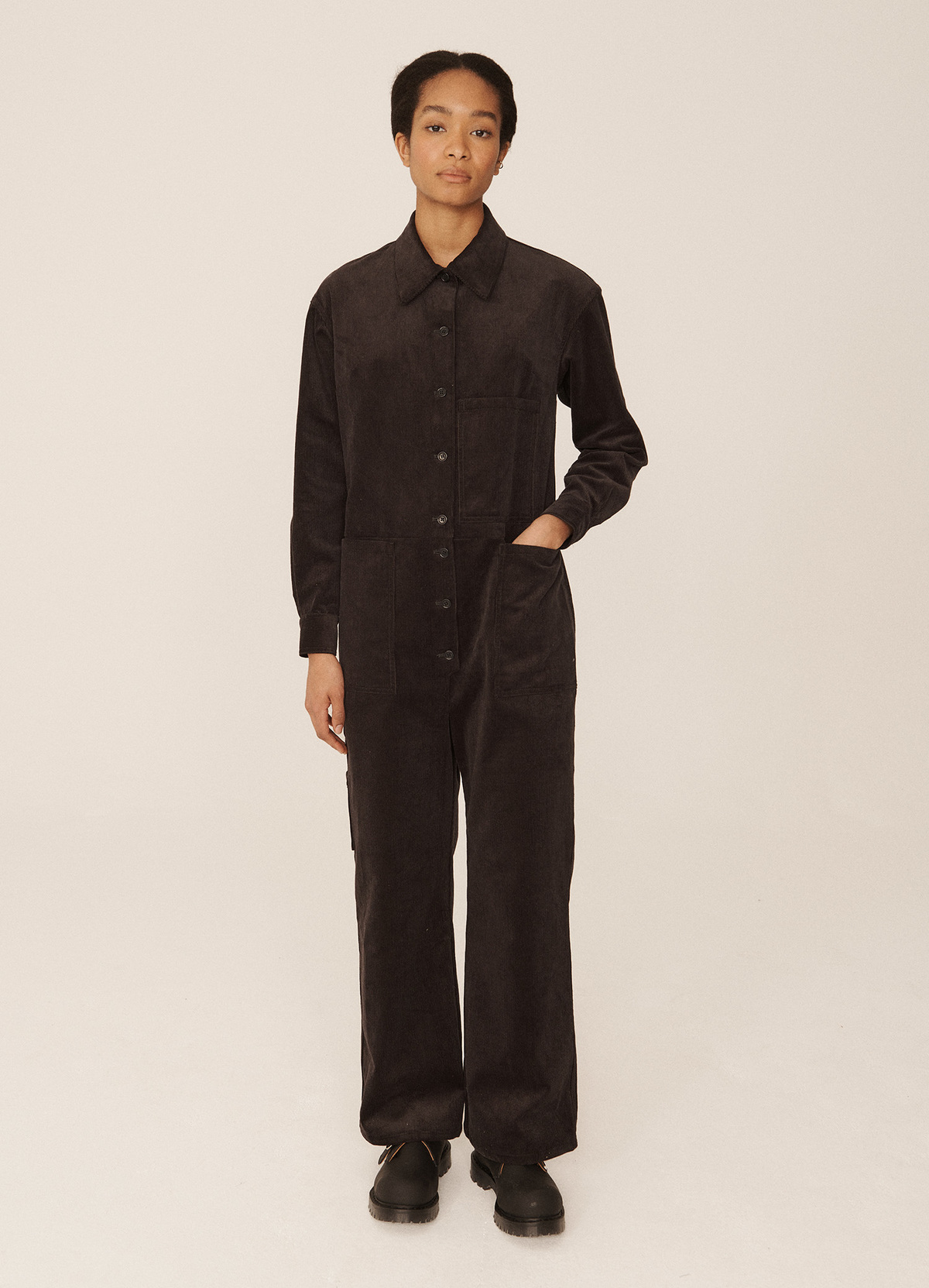 YMC Mabel Cotton Corduroy Jumpsuit - Black | Garmentory
