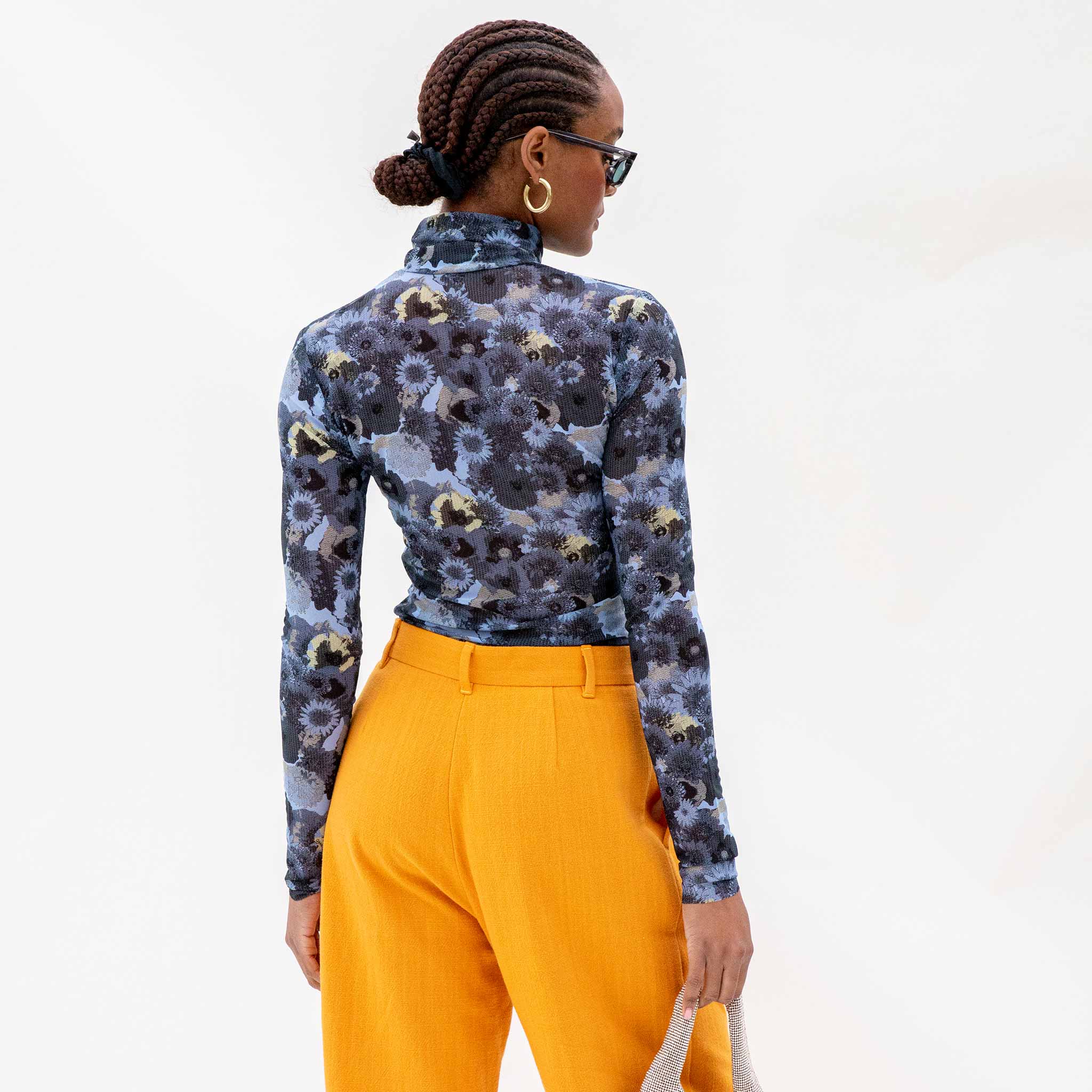 Ganni Printed Mesh Long Sleeve Rollneck - Brunnera Blue | Garmentory