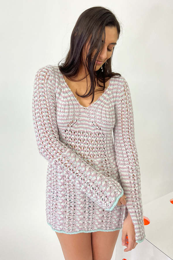 Marco Rambaldi Braided Knit Dress - Pink/Lilac/Green | Garmentory
