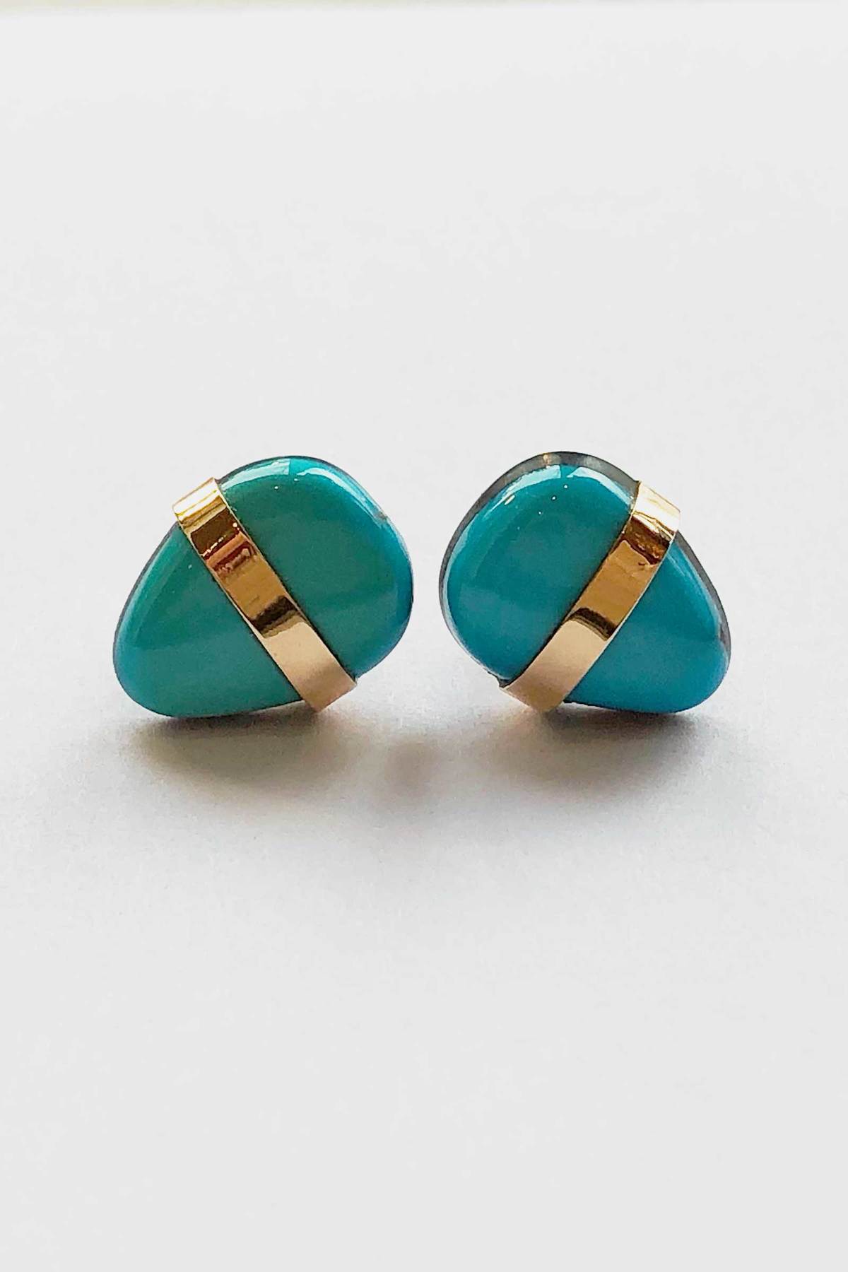 Melissa Joy Manning Limited Edition Arizona Morenci Turquoise Stud Earring - 14K Gold - Image 1 of 3