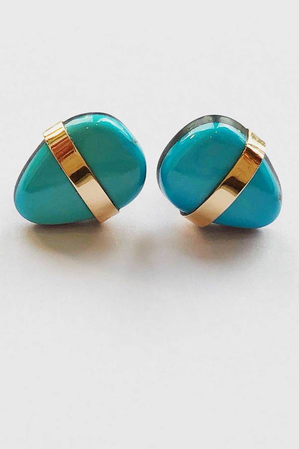 Melissa Joy Manning Limited Edition Arizona Morenci Turquoise Stud Earring - 14K Gold