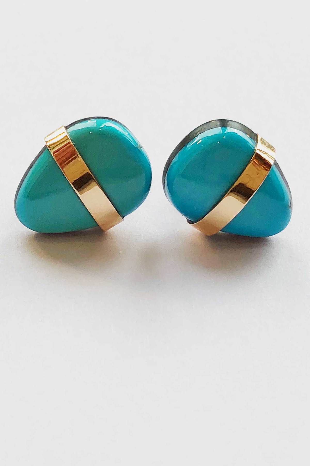 Melissa Joy Manning Limited Edition Arizona Morenci Turquoise Stud Earring - 14K Gold - Image 2 of 3