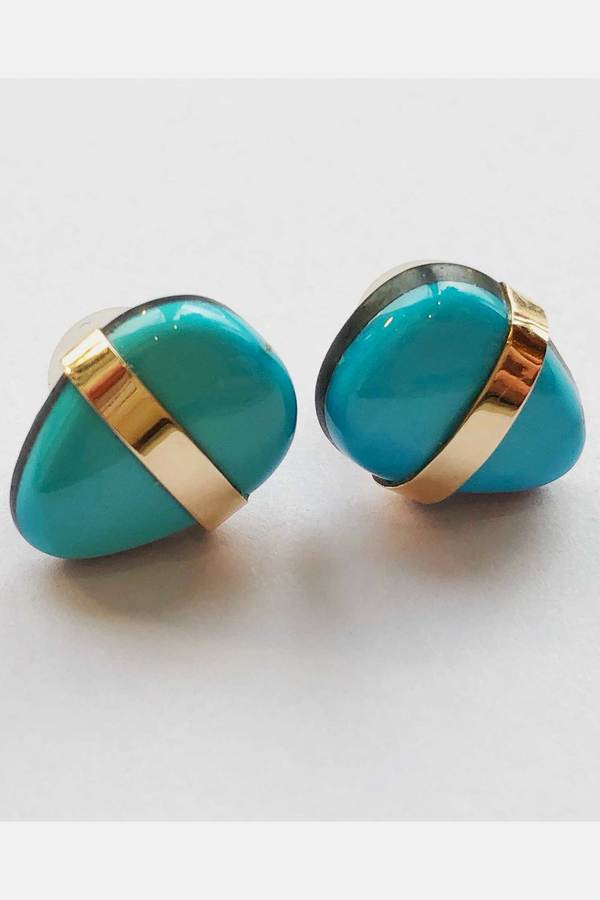 Melissa Joy Manning Limited Edition Arizona Morenci Turquoise Stud Earring - 14K Gold