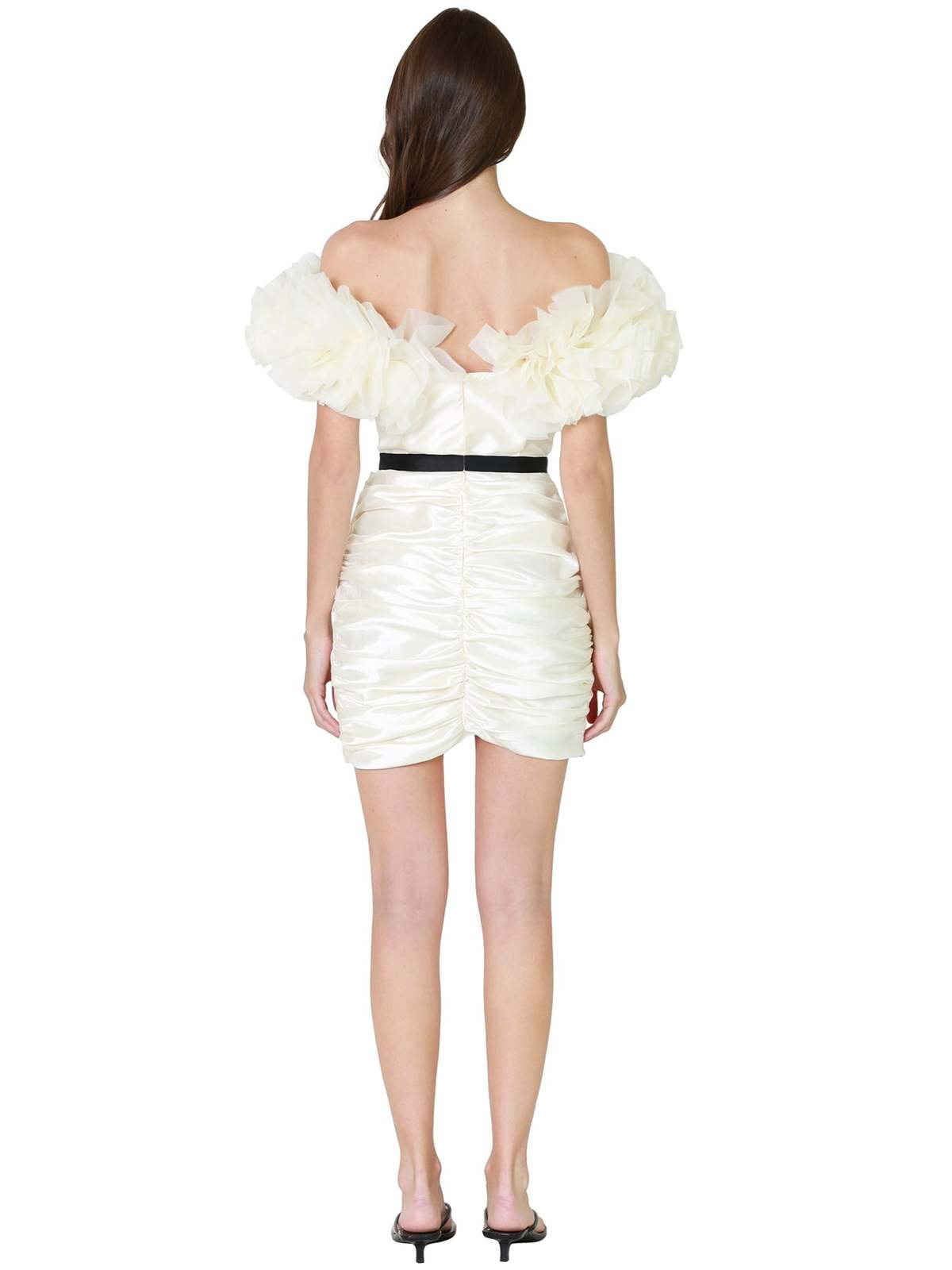 mable Alvin Raffle Puff Sleeve Ruched Mini Dress - Creme | Garmentory