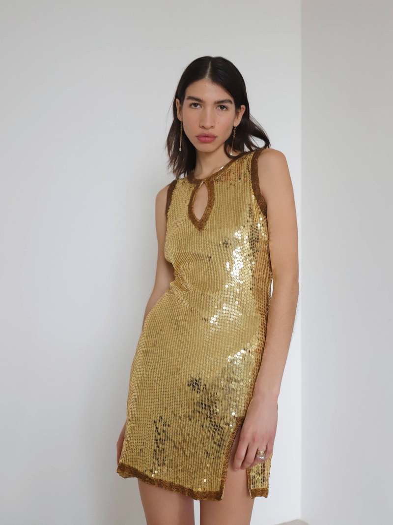 green emerald velvet dress Golden Delight Satin Halter Neck Mini Dress in Gold Gold / L main image 0