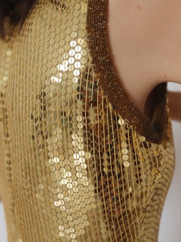 Vintage Silk Sequin Mini Dress - Gold | Garmentory