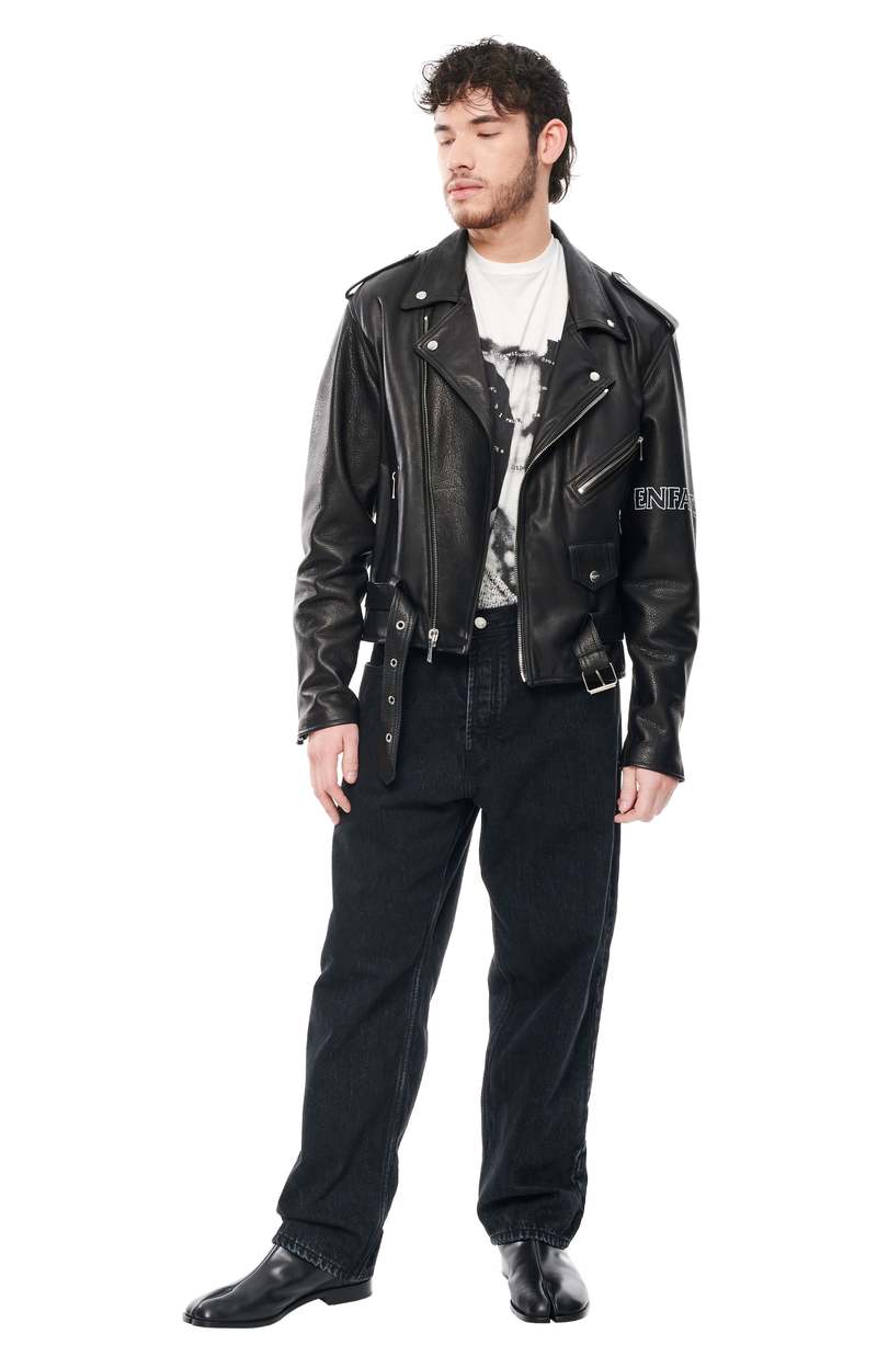 Enfants Riches Déprimés Rose Print Leather Biker Jacket - Black