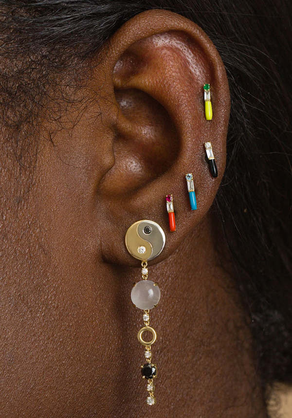 Porter Lyons Single Magic Wand Flat Back Stud 14k Gold/Diamonds