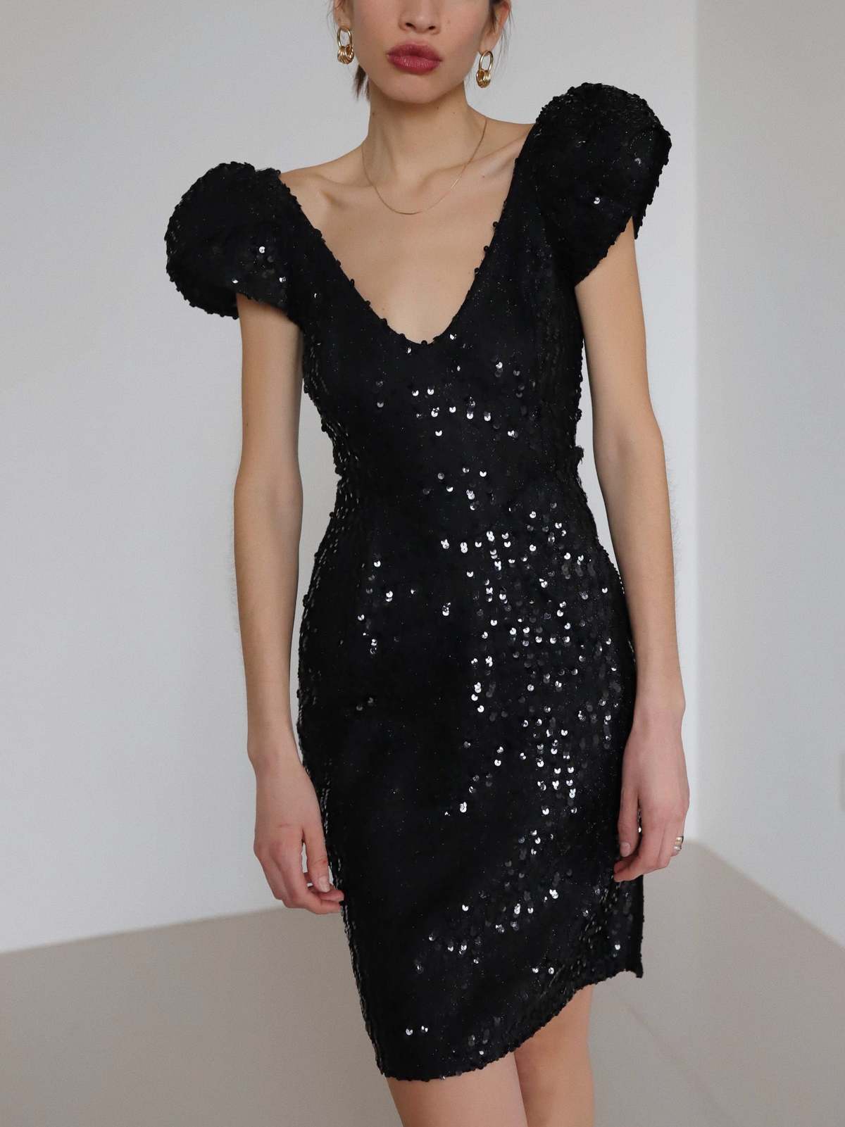 Vintage Dear Society Sequin Climax 80s Mini Dress - Black | Garmentory