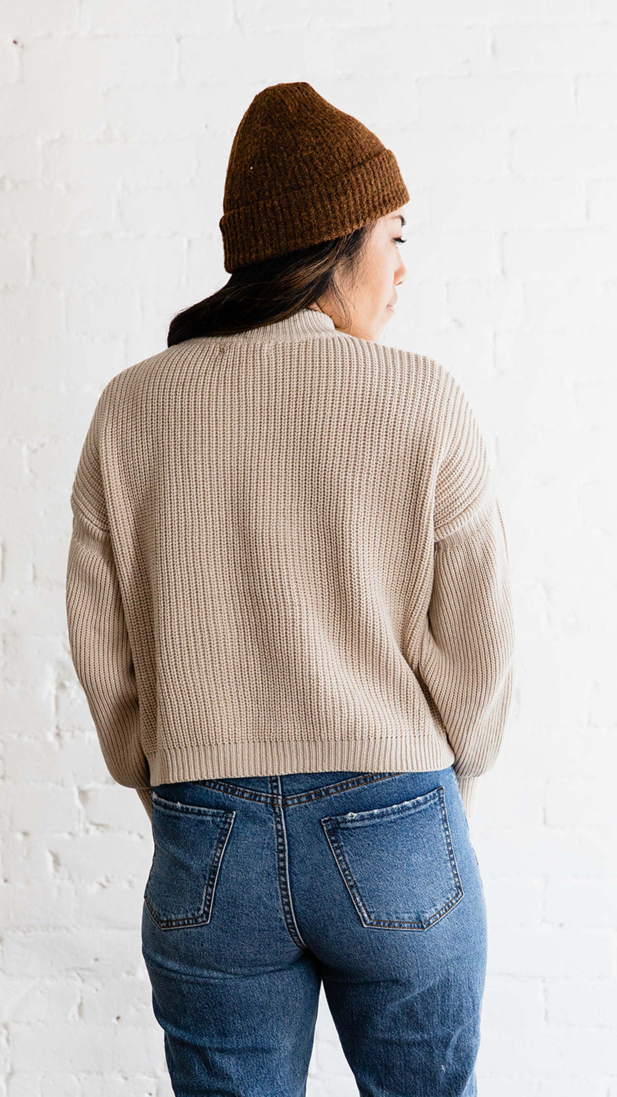 Grade & Gather Scalloped Crewneck Sweater, Oatmeal Womens Size S main image 0