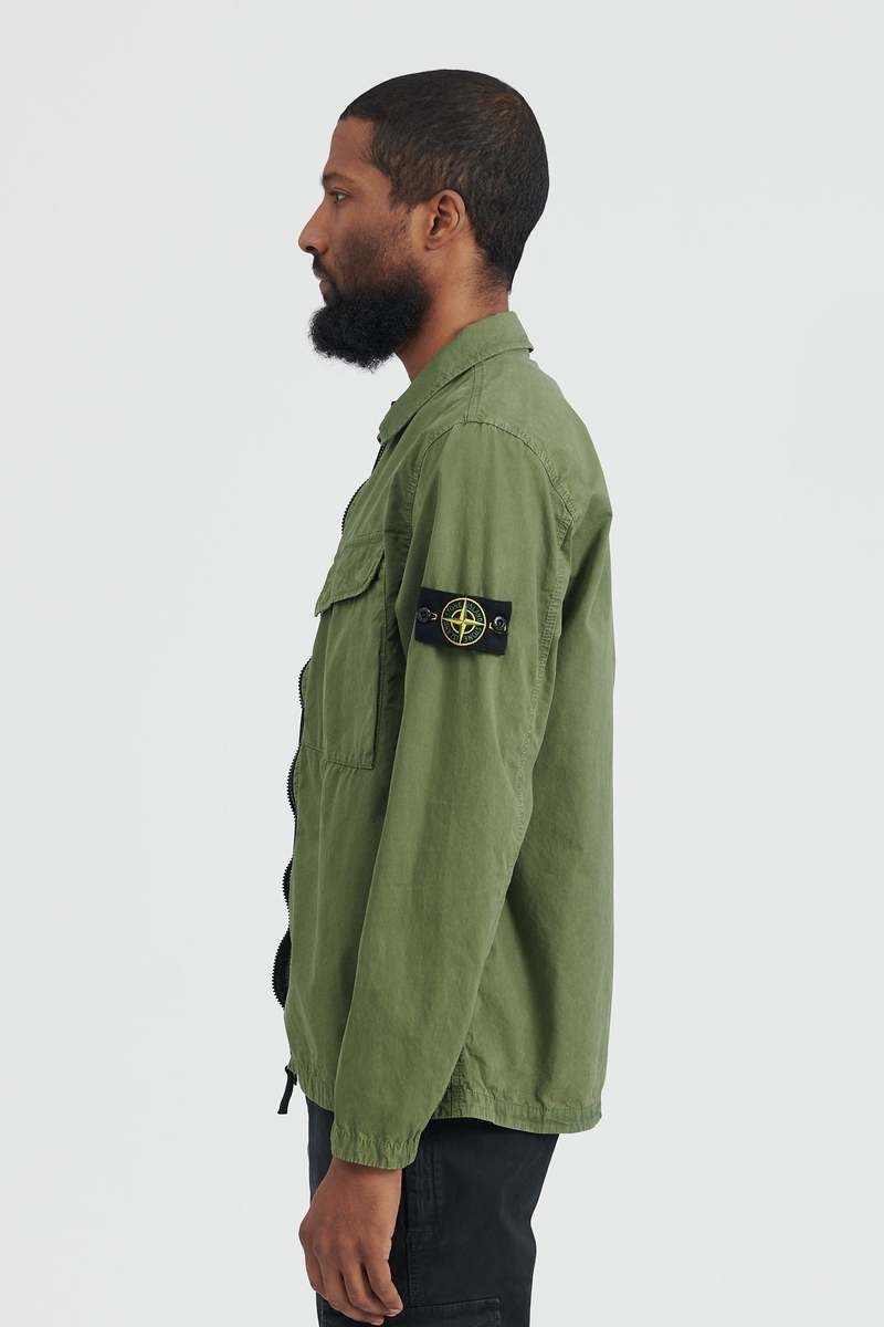 Stone Island Brushed Cotton Canvas Overshirt - Olive