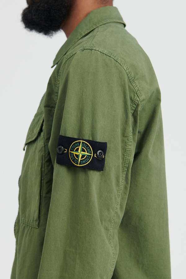 Stone Island Brushed Cotton Canvas Overshirt - Olive | Garmentory