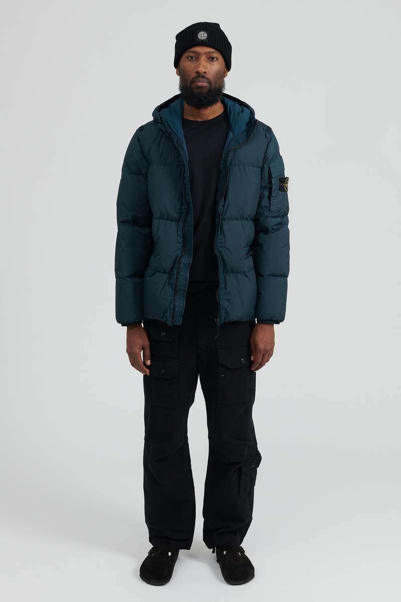 Stone Island Garment Dyed Crinkle Reps R NY Hooded Down Jacket Petrol