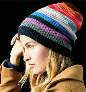 White + Warren cashmere striped beanie | Garmentory