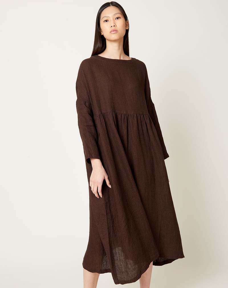 ichi antiquités Linen Waffle Dress Brown Garmentory