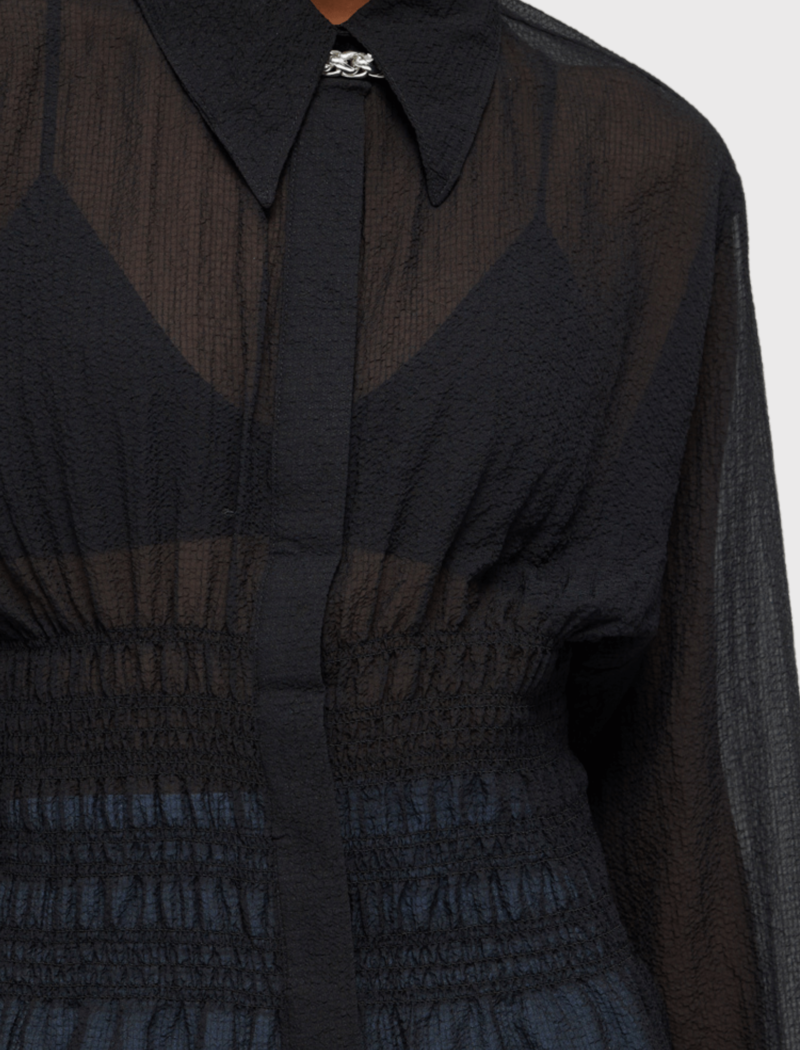 Rhe Smocked Waist Blouse - Black