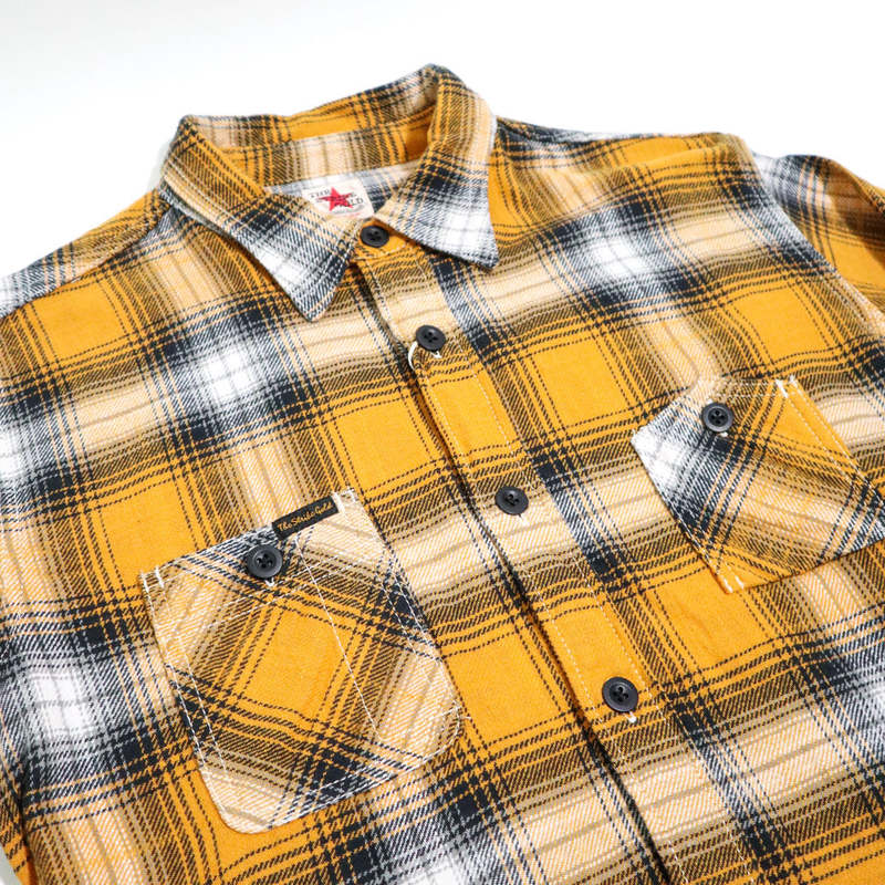 Strike Gold Brushed Flannel Check Nel Work Shirt - Yellow