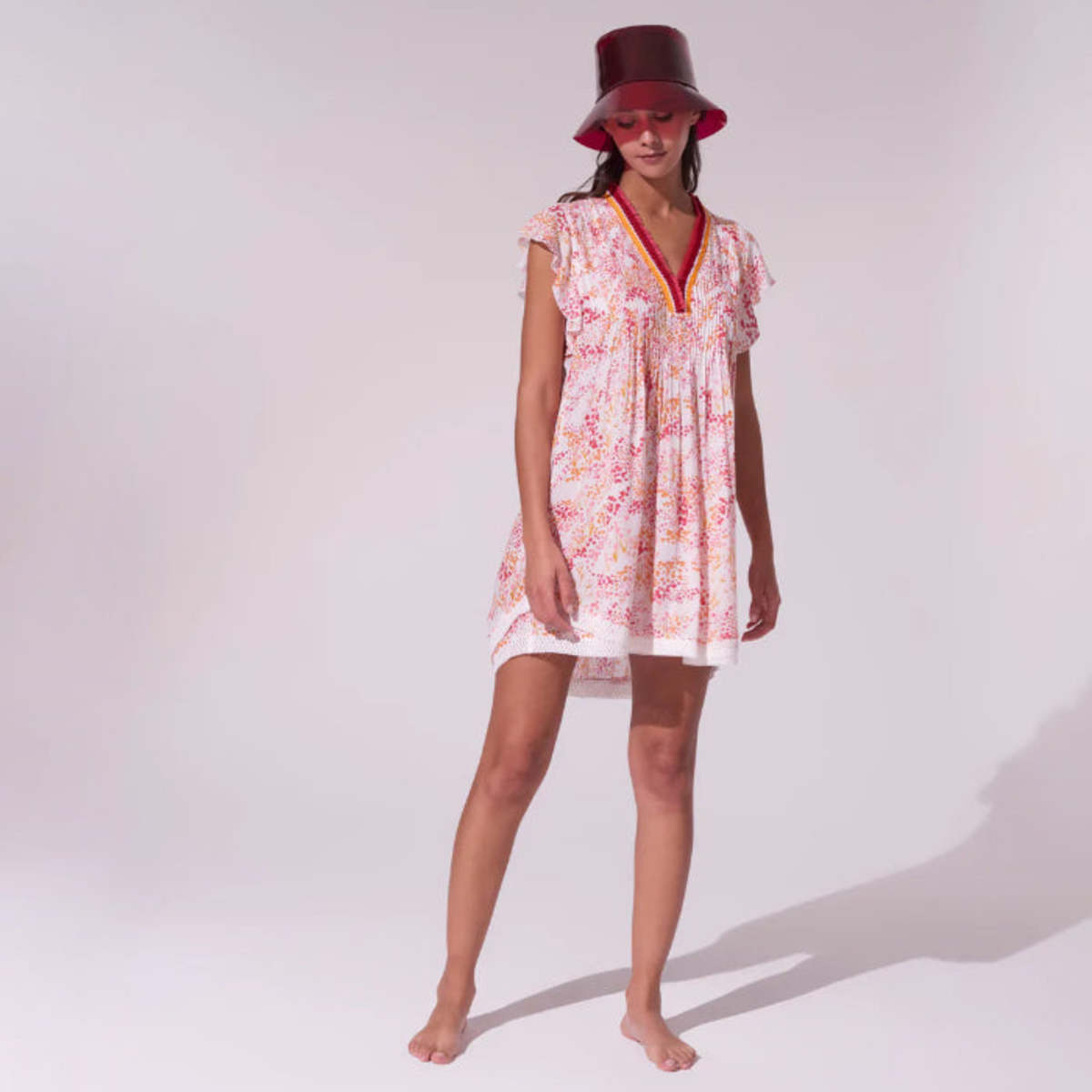 Poupette St Barth Sasha Mini Dress - White/Pink Tulipe | Garmentory