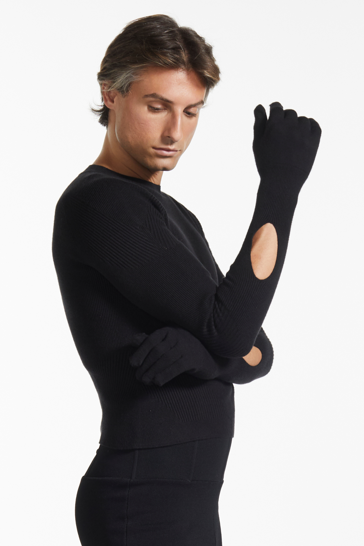 Unisex FANG Mockneck Ribbed Glove Top - Black | Garmentory