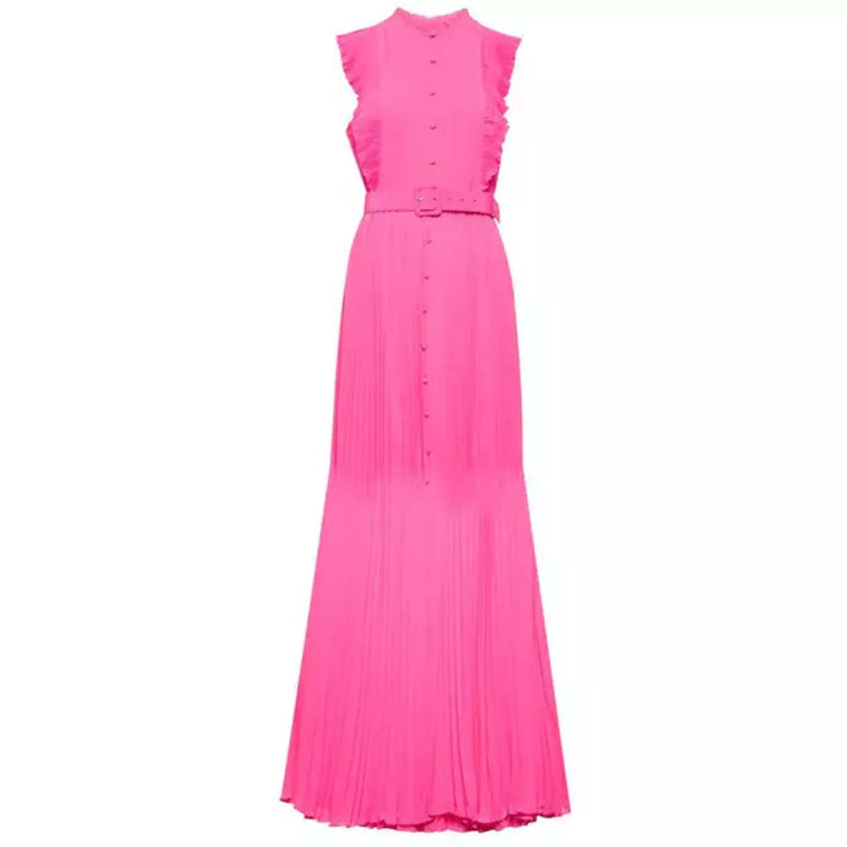 self portrait pink chiffon sleeveless ruffle midi dress Self-Portrait Chiffon Sleeveless Tunic Ruffle Midi Dress