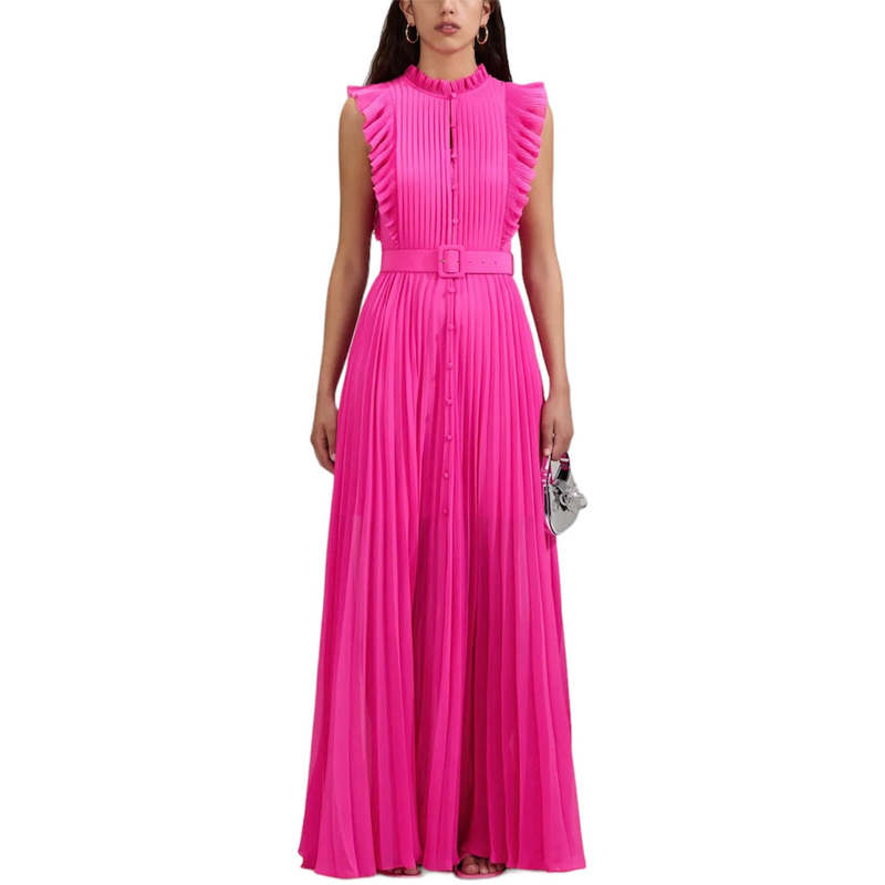 self portrait pink chiffon sleeveless ruffle midi dress Self Portrait Pink Chiffon Sleeveless Ruffle Midi Dress
