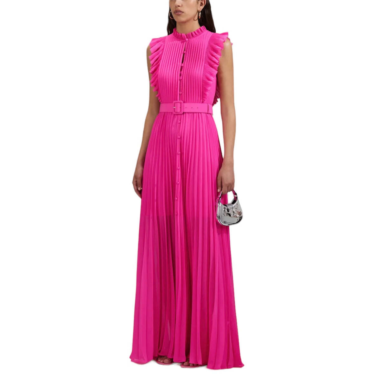 white christmas dresses Mac Duggal Women's Sleeveless Floral Print Chiffon Micro Ruffle Gown main image 0