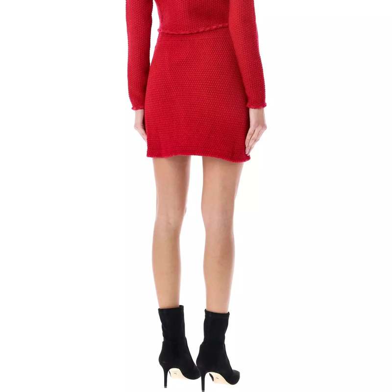 Self-Portrait Melange Knit Mini Skirt - Red | Garmentory