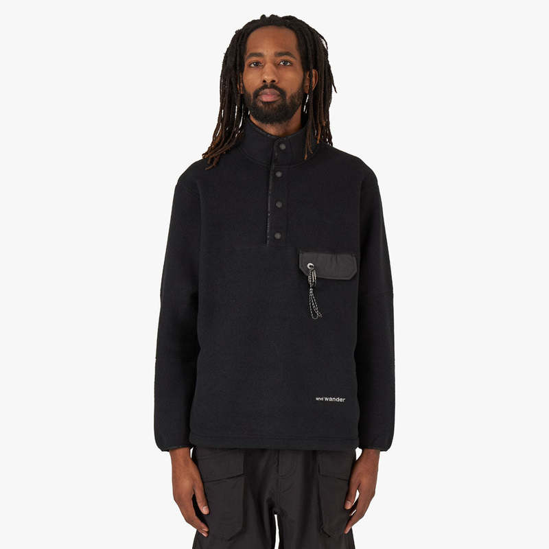 and wander Wool Fleece Pullover Crewneck - Black | Garmentory
