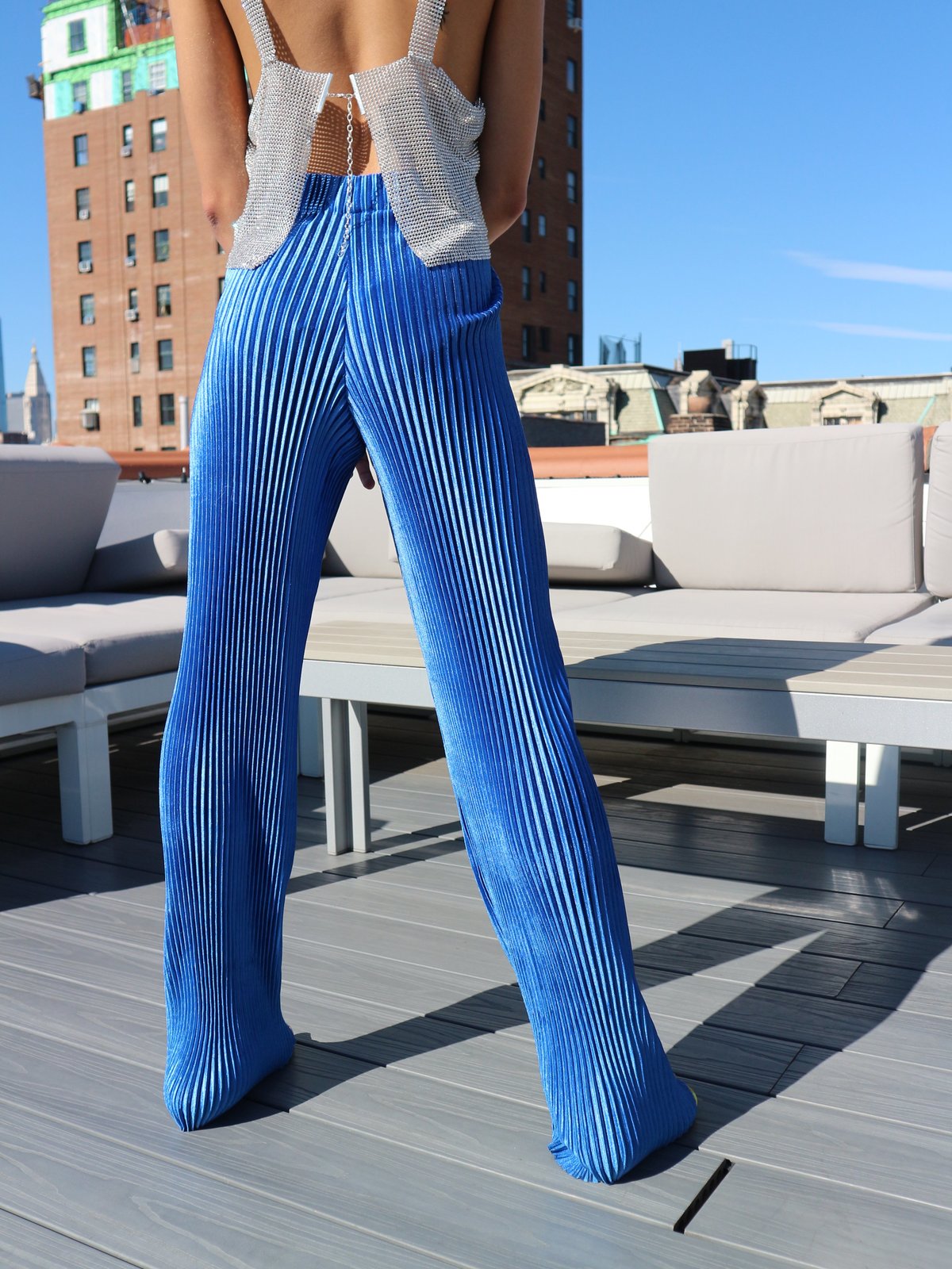 Kitty Joseph Velvet Pleated Trousers - Blue - Image 2 of 7