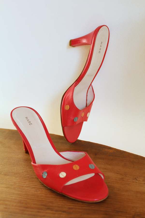 Y2K Leather Polka Dot Marc Jacobs Heels - Red | Garmentory